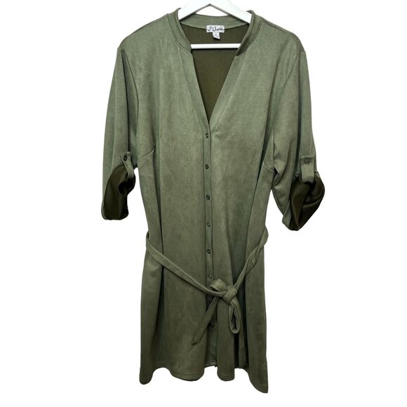 J for Justify Womens 3X Faux Suede Tunic Top Button Front Belted Casual Plus - Picture 1 of 13